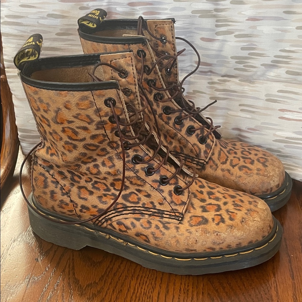 Dr. Martens Tan Leopard Lace-Up Boots - Made In England